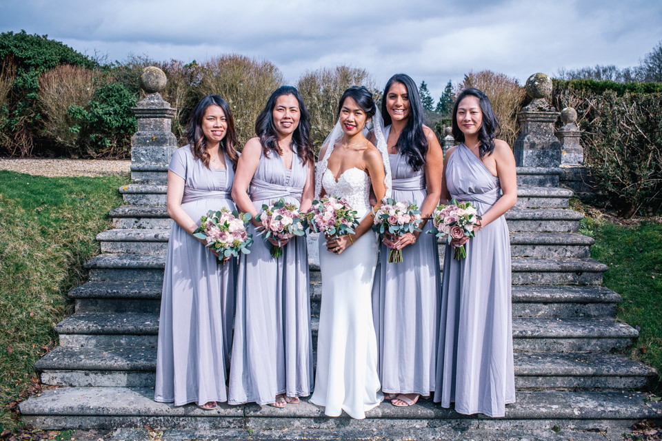 Bride and her bridesmaids at Rhinefield House