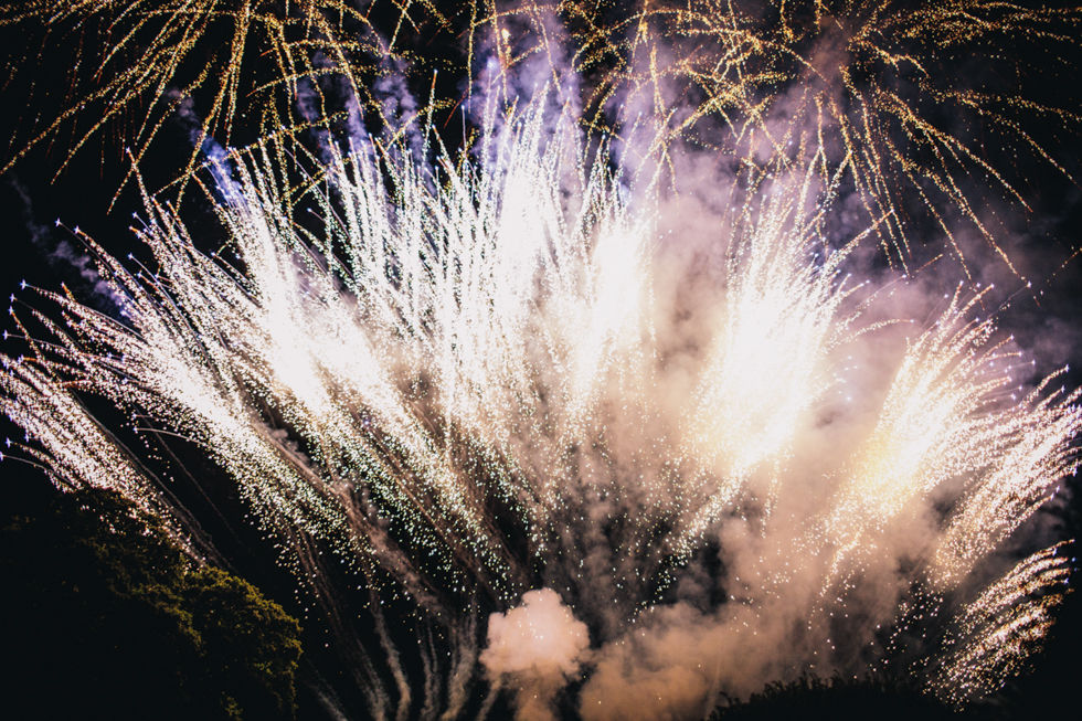 sparklers and fireworks at Owlpen Manor festival wedding