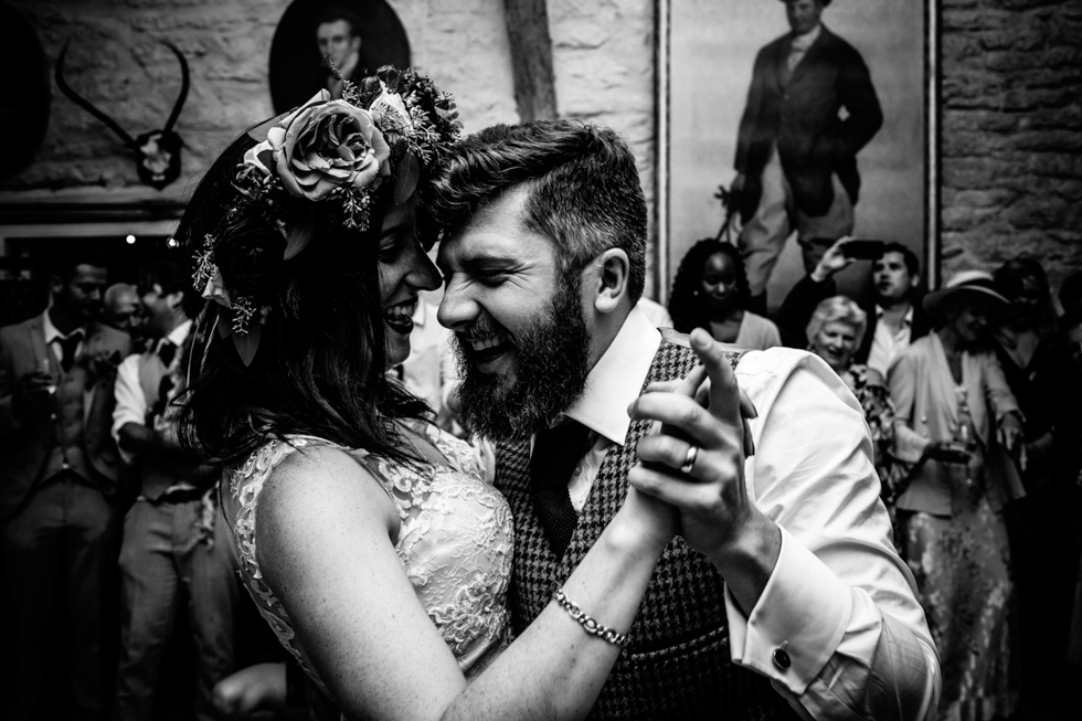 quirky and fun bride and groom dancing to tears for fears at their first dance