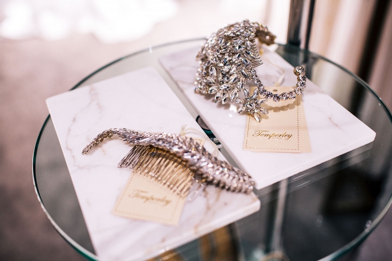 Temperley headpiece displayed at the wedding gallery London