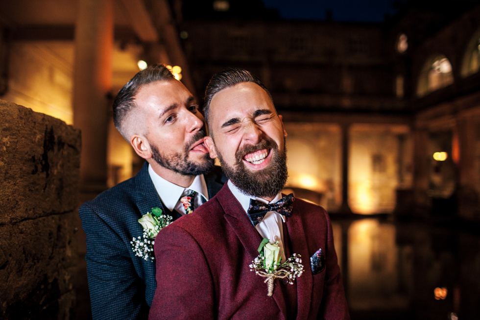 same sex marriage at the Roman baths twilight wedding