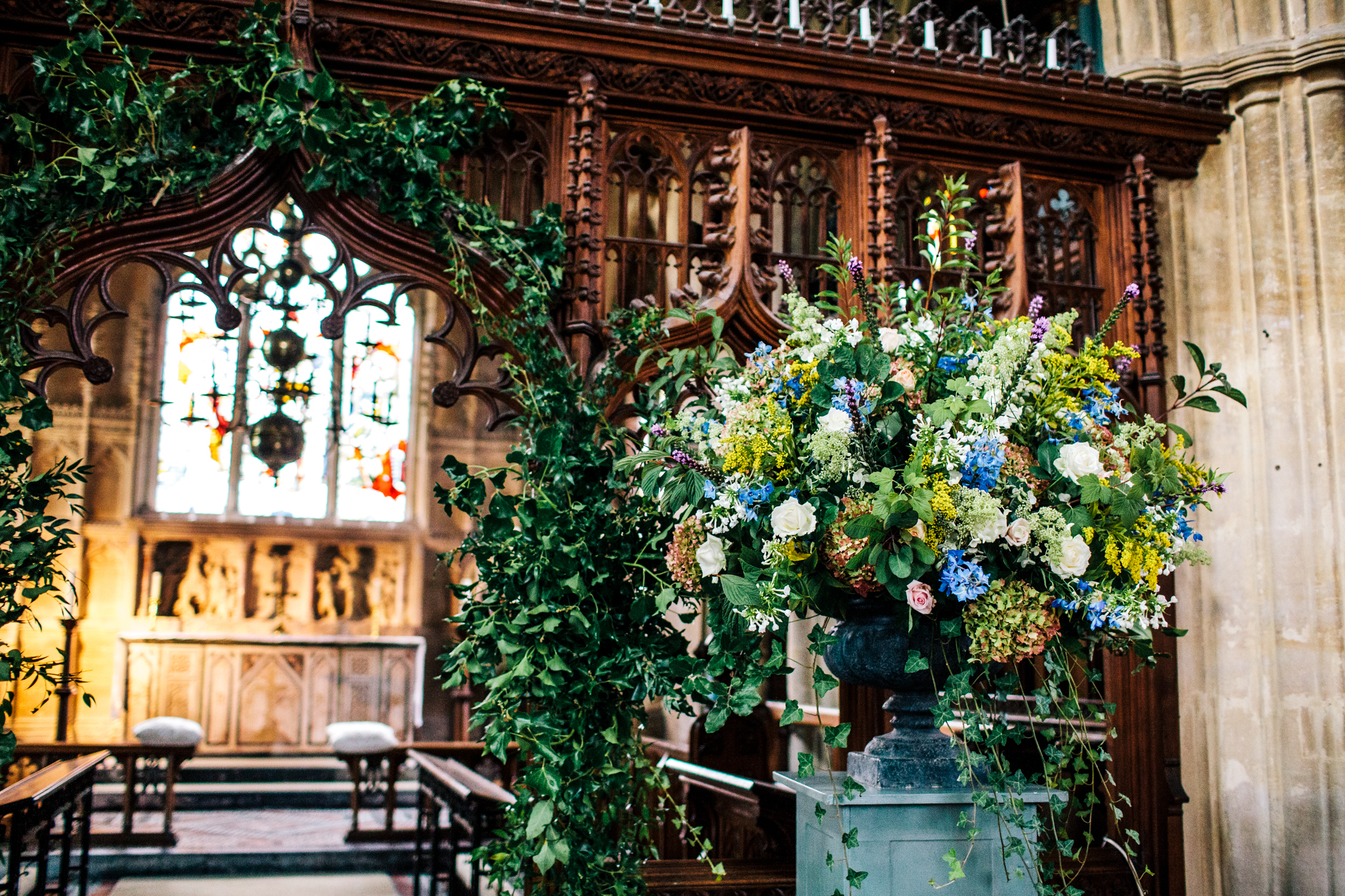huge floral display inside St.Andrews church in Mells, near frome