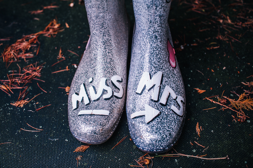 wedding wellington boots with mr and mrs drawn on the front