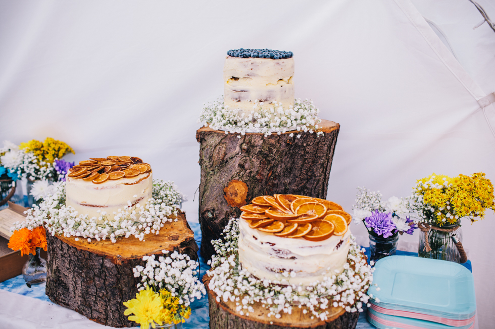 selection of home-made cakes at festival wedding