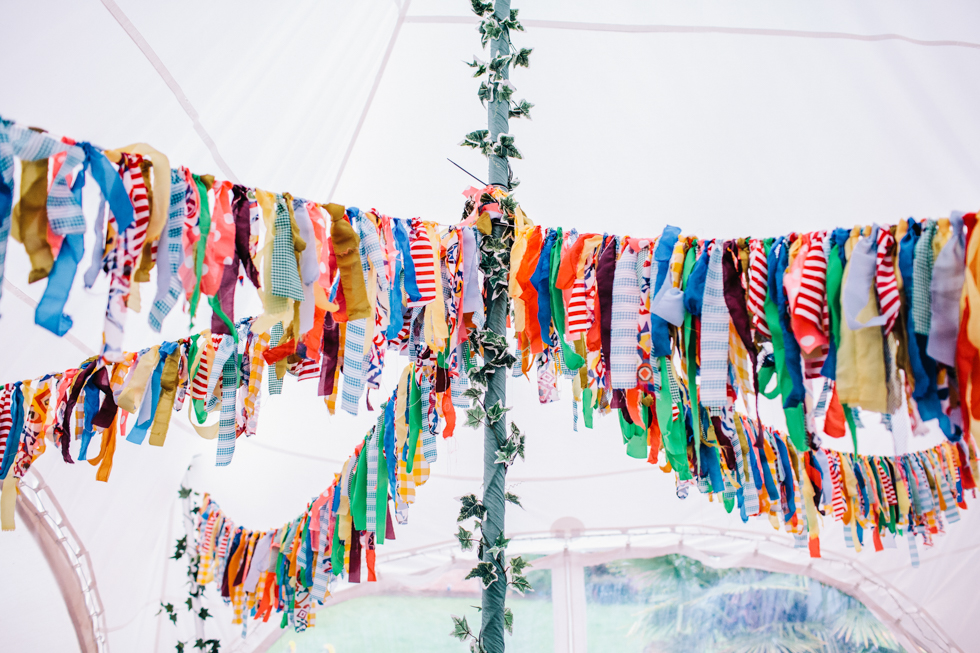 festival wedding with rag bunting and tie-dye table spreads