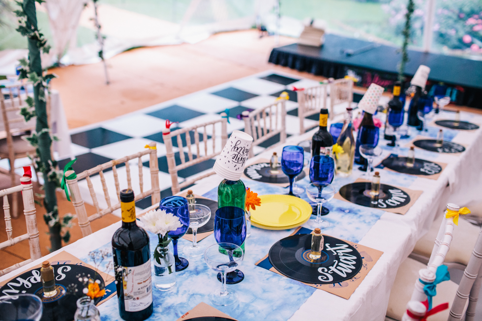 festival wedding with rag bunting and tie-dye table spreads