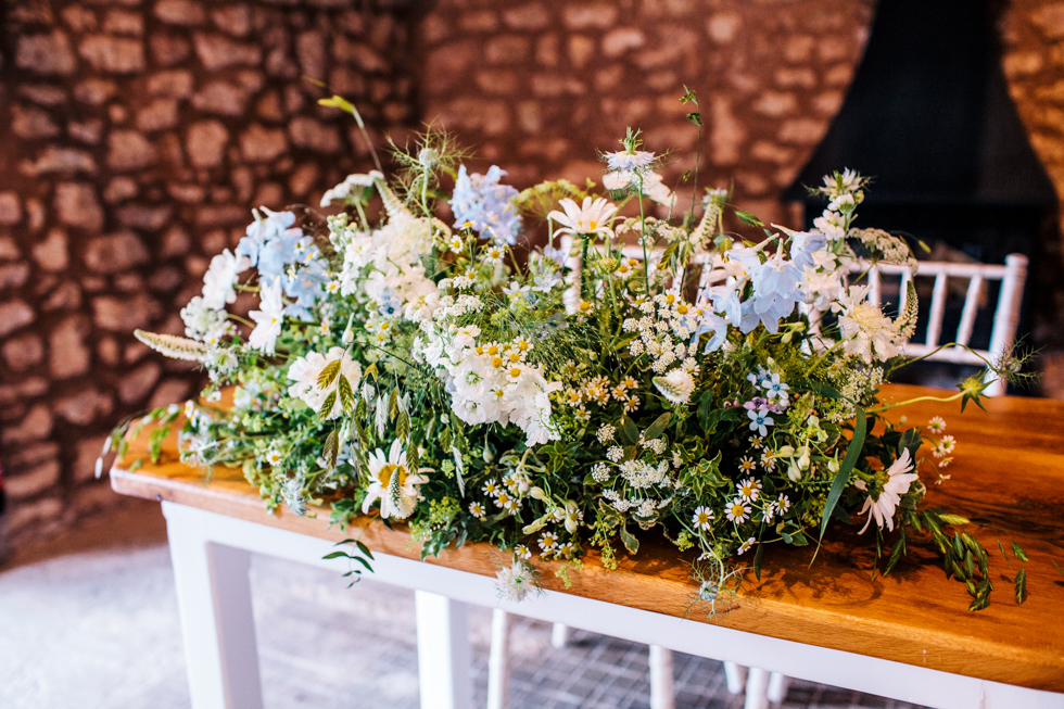 blue and white wild flowers for wedding ceremony