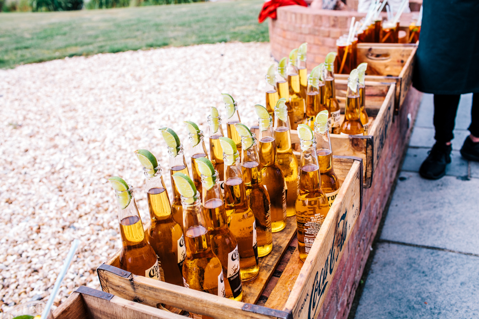 Bottles of beer and lime lined up at Quantock Lakes